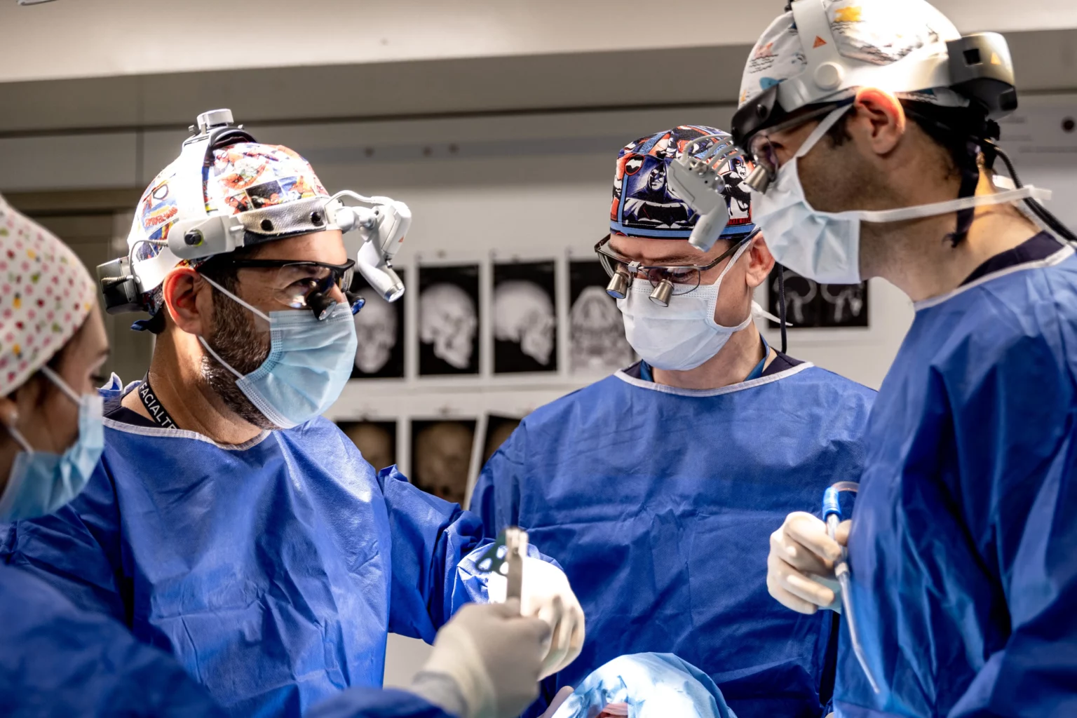 Skullpture surgeons during a forehead reconstruction surgery.